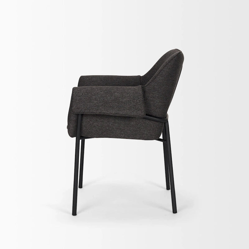 Dining Chair with Cream Boucle Fabric and Matte Black Metal Legs