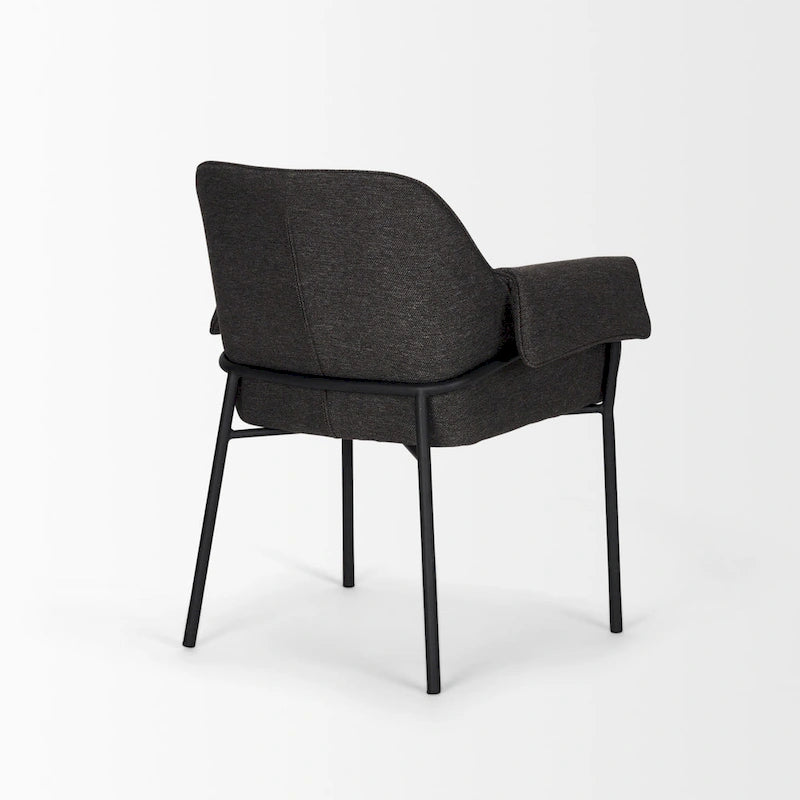 Dining Chair with Cream Boucle Fabric and Matte Black Metal Legs
