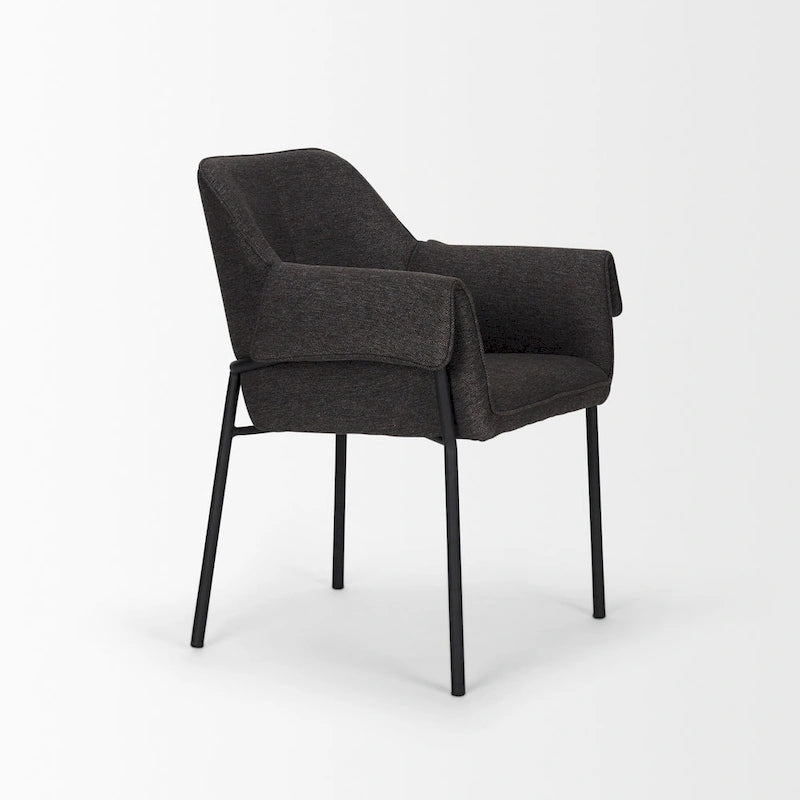 Dining Chair with Cream Boucle Fabric and Matte Black Metal Legs