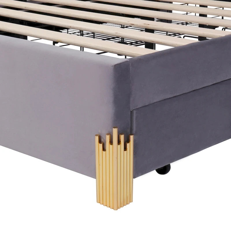 Queen Upholstered Platform Bed with LED Lights and Four Storage Drawers