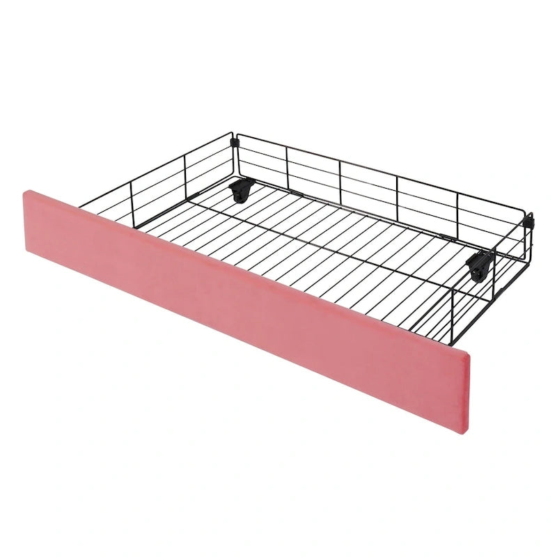 Queen Upholstered Platform Bed with LED Lights and Four Storage Drawers