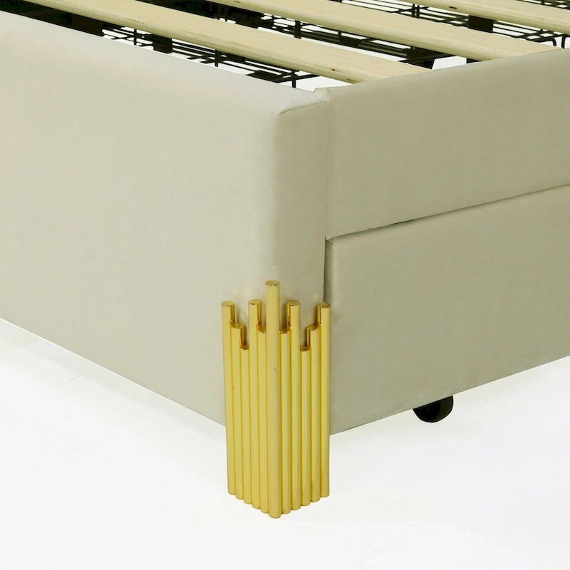 Queen Upholstered Platform Bed with LED Lights and Four Storage Drawers