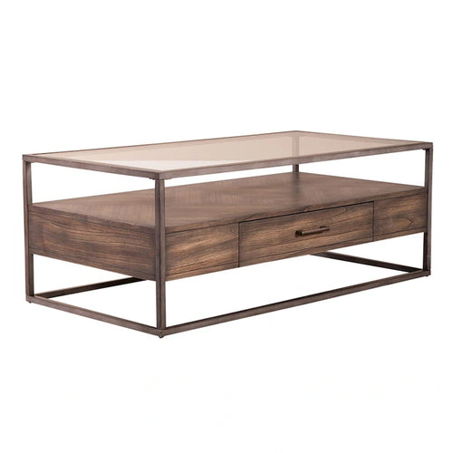 Brown Rectangular Glass Top Cocktail Table