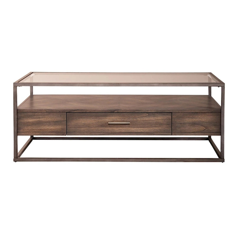 Brown Rectangular Glass Top Cocktail Table