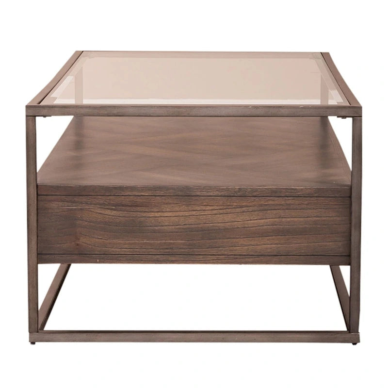 Brown Rectangular Glass Top Cocktail Table