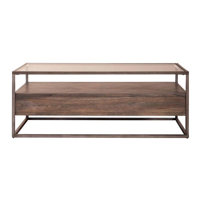 Brown Rectangular Glass Top Cocktail Table
