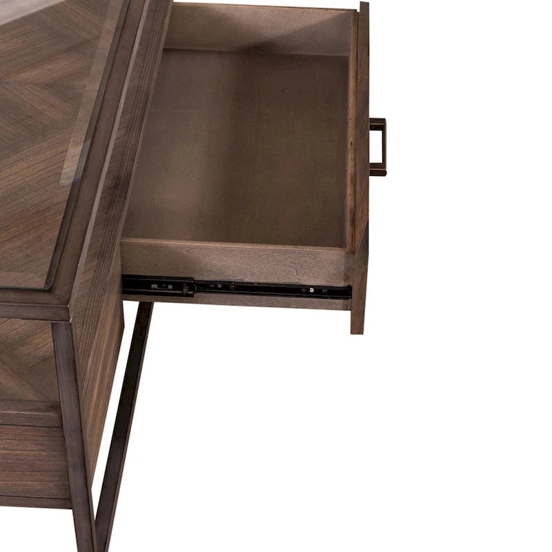 Brown Rectangular Glass Top Cocktail Table