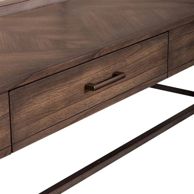 Brown Rectangular Glass Top Cocktail Table