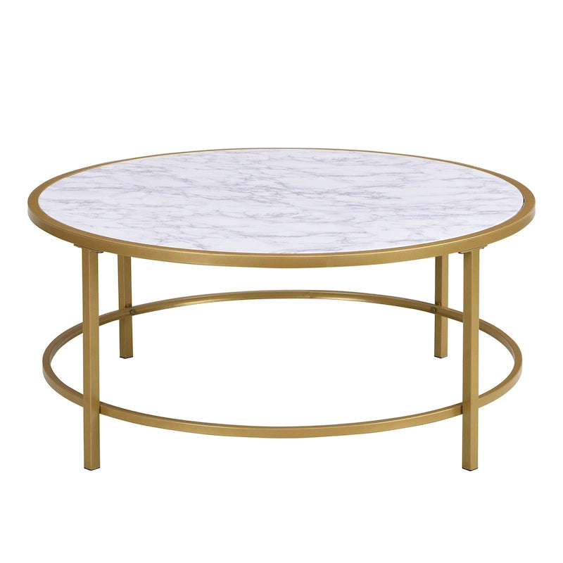36-Inch Round Faux Marble Top Coffee Table - Gold