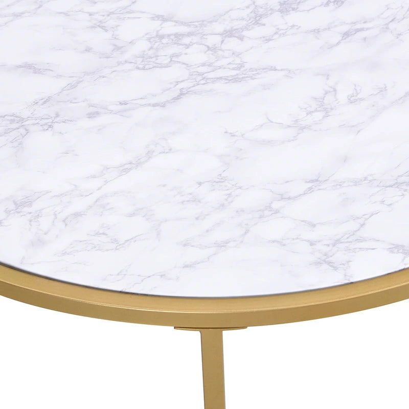 36-Inch Round Faux Marble Top Coffee Table - Gold
