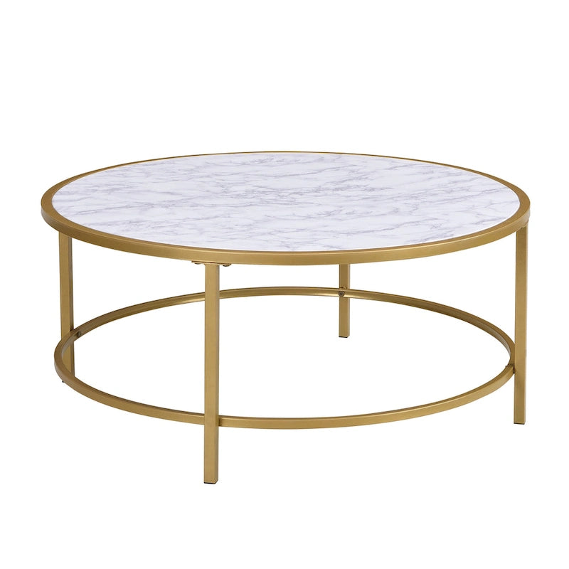 36-Inch Round Faux Marble Top Coffee Table - Gold