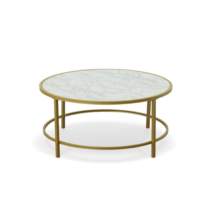 36-Inch Round Faux Marble Top Coffee Table - Gold