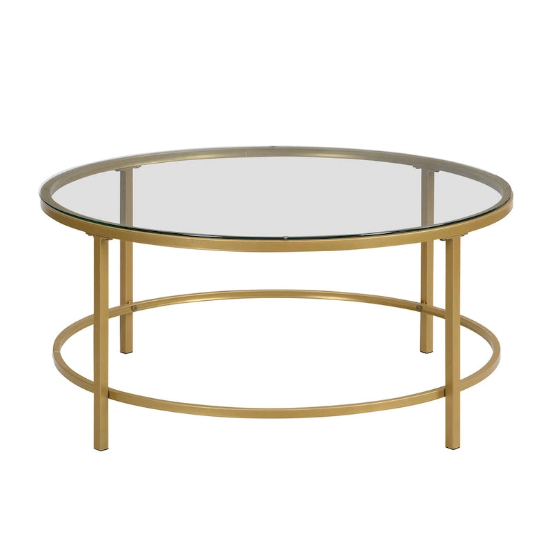 36-Inch Round Faux Marble Top Coffee Table - Gold