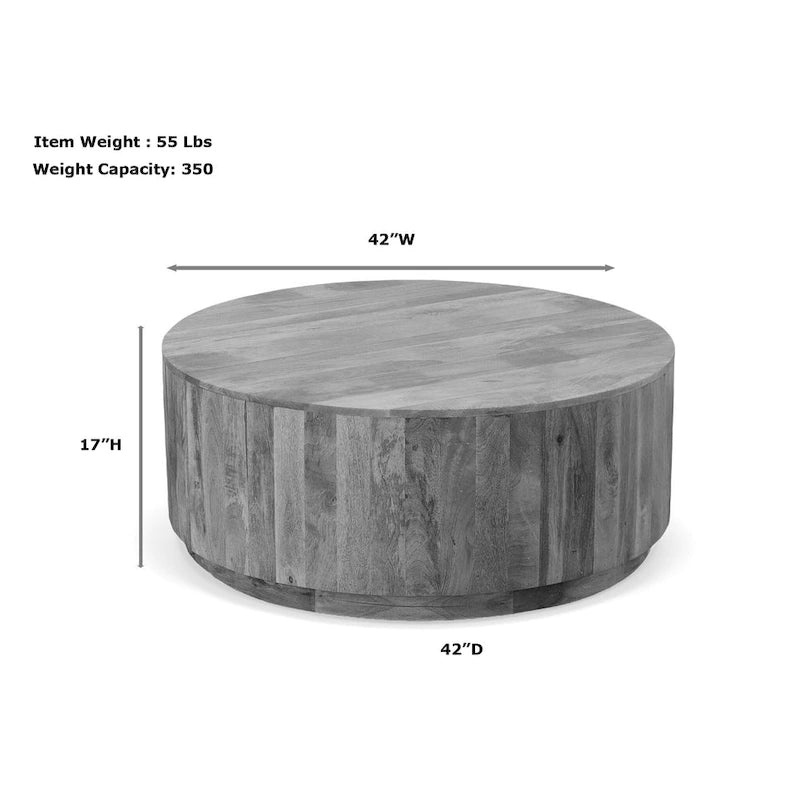 42-Inch Round Solid Mango Wood Coffee Table