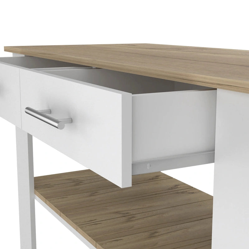 Kitchen Island with Two Drawers and Open Shelves