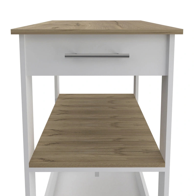 Kitchen Island with Two Drawers and Open Shelves