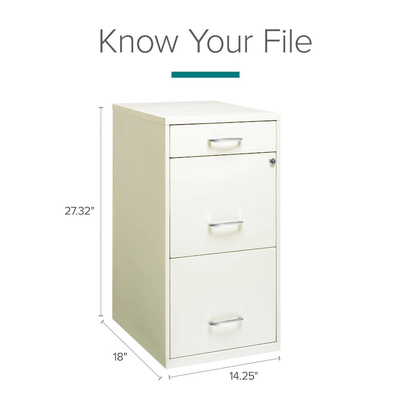 18-Inch Deep Three-Drawer Steel File Cabinet, Off-White
