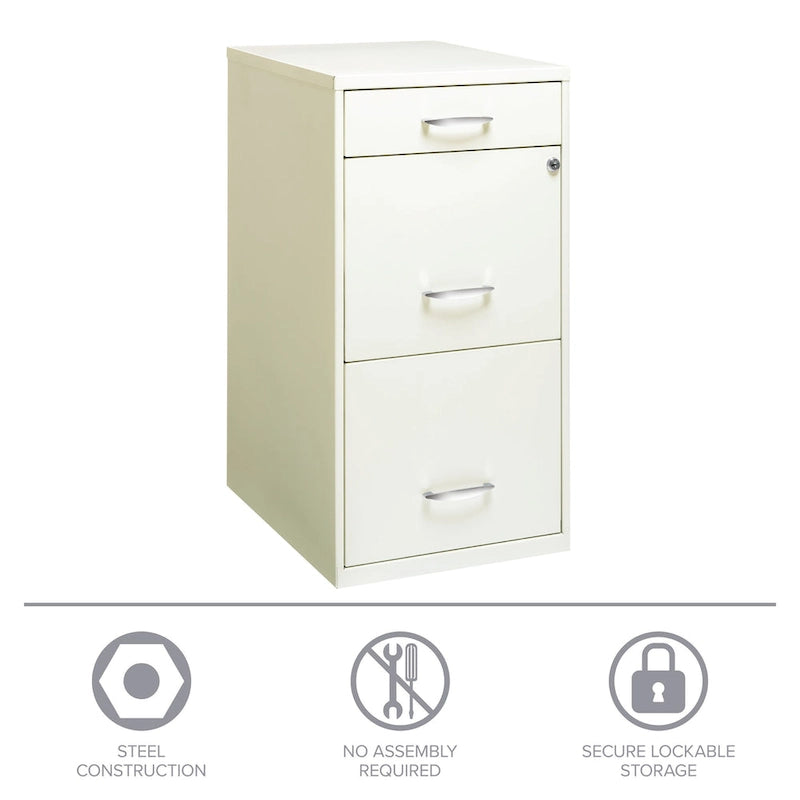 18-Inch Deep Three-Drawer Steel File Cabinet, Off-White