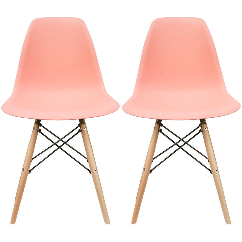 Set of 2 Mid-Century Modern Armless Dining Chairs with Wooden Legs