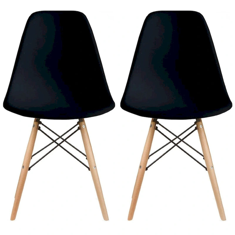 Set of 2 Mid-Century Modern Armless Dining Chairs with Wooden Legs