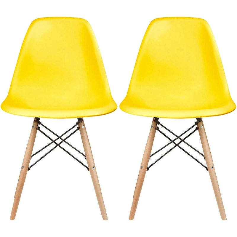 Set of 2 Mid-Century Modern Armless Dining Chairs with Wooden Legs