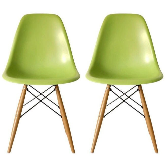 Set of 2 Mid-Century Modern Armless Dining Chairs with Wooden Legs