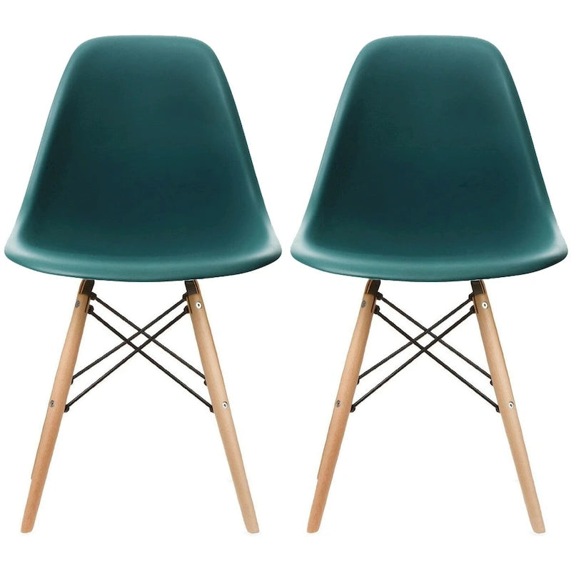 Set of 2 Mid-Century Modern Armless Dining Chairs with Wooden Legs