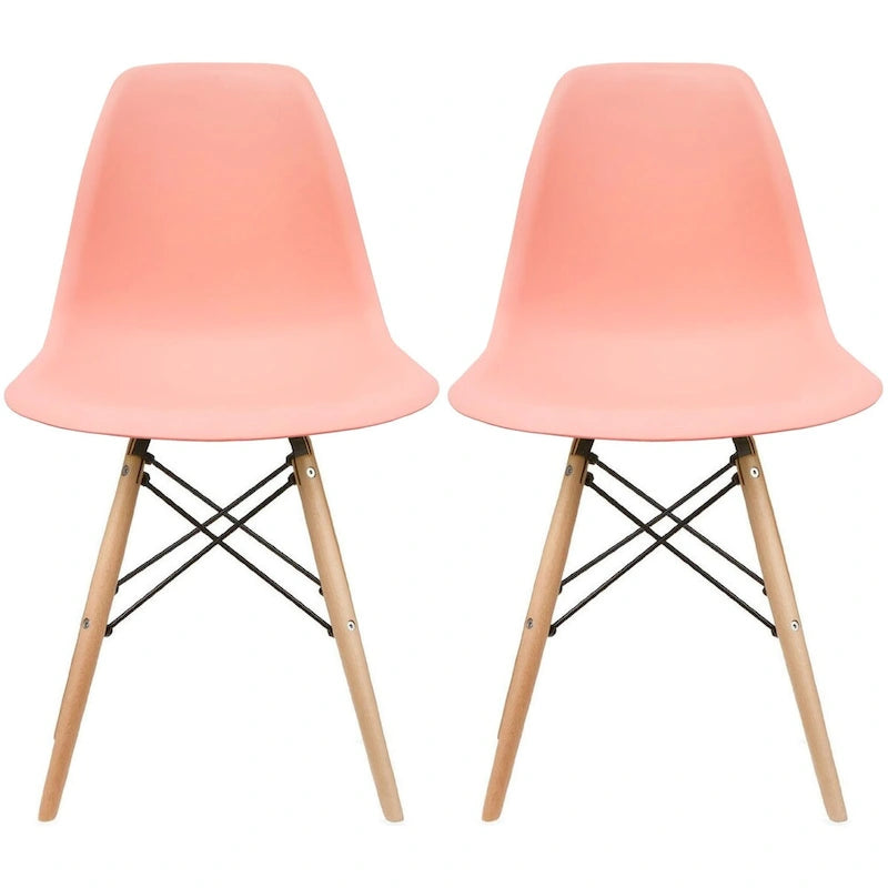 Set of 2 Mid-Century Modern Armless Dining Chairs with Wooden Legs