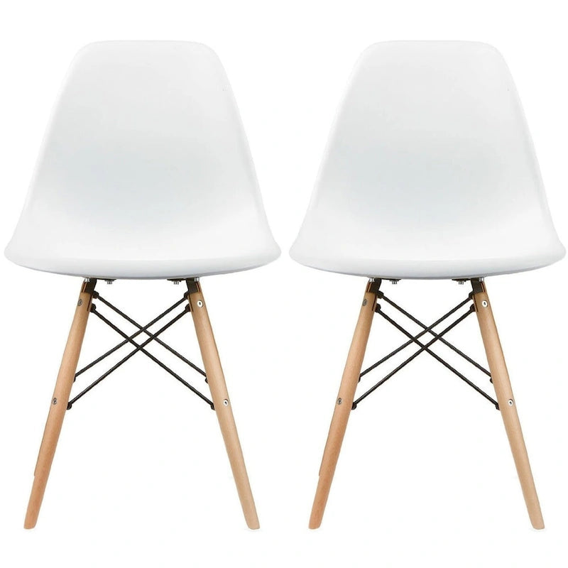 Set of 2 Mid-Century Modern Armless Dining Chairs with Wooden Legs