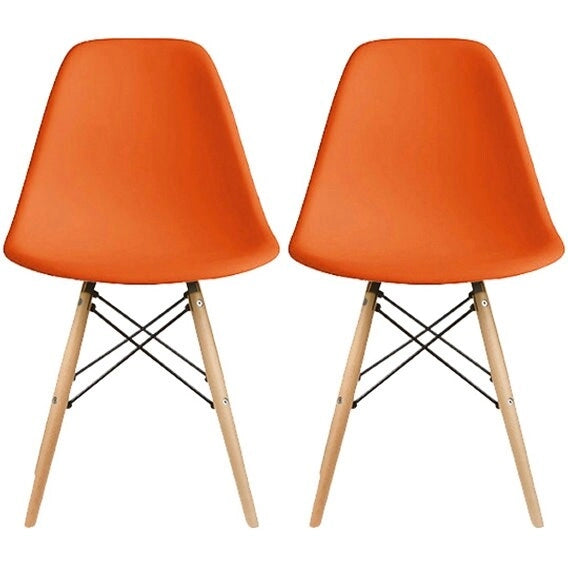 Set of 2 Mid-Century Modern Armless Dining Chairs with Wooden Legs