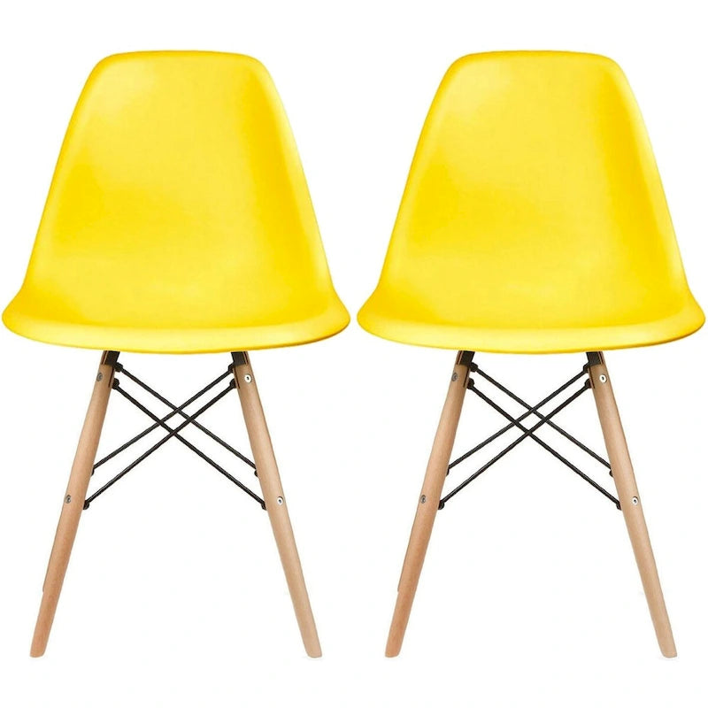 Set of 2 Mid-Century Modern Armless Dining Chairs with Wooden Legs