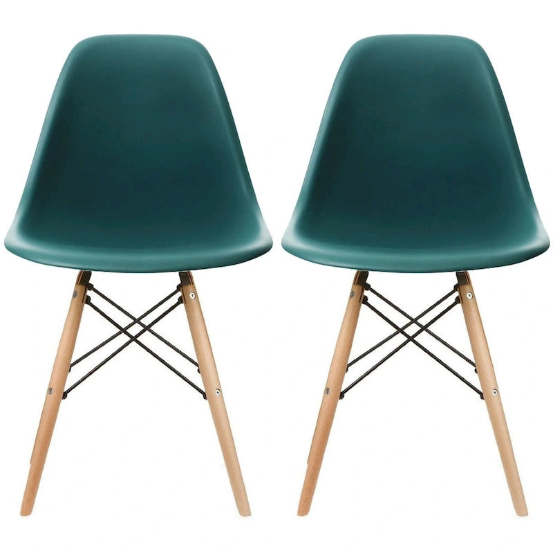 Set of 2 Mid-Century Modern Armless Dining Chairs with Wooden Legs