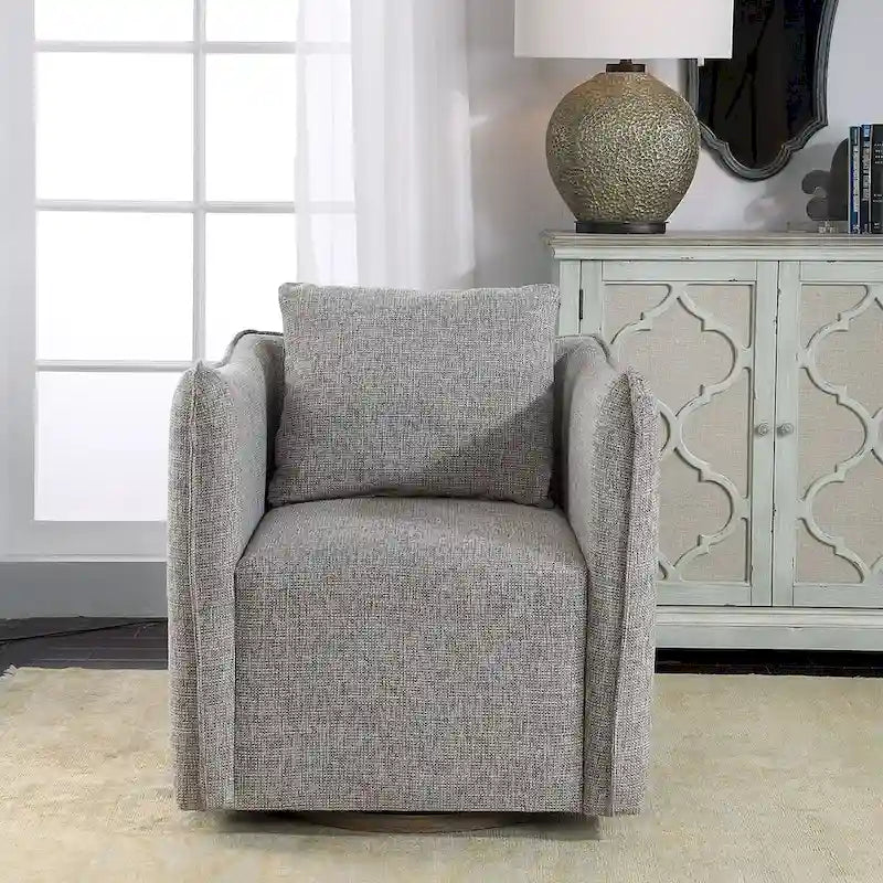 29 Wide Shelter Arm Wood Frame Swivel Accent Chair