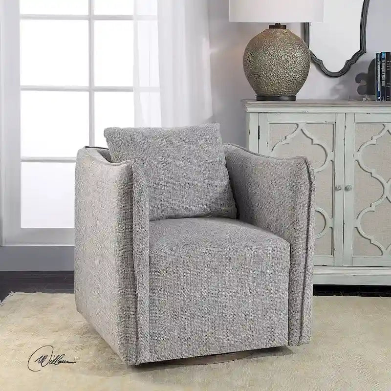 29 Wide Shelter Arm Wood Frame Swivel Accent Chair