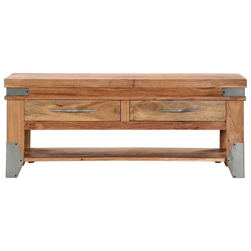 Solid Acacia Wood Coffee Table with Two Drawers and Shelf