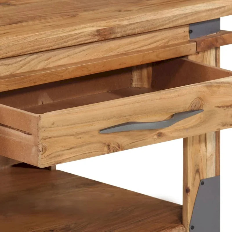 Solid Acacia Wood Coffee Table with Two Drawers and Shelf