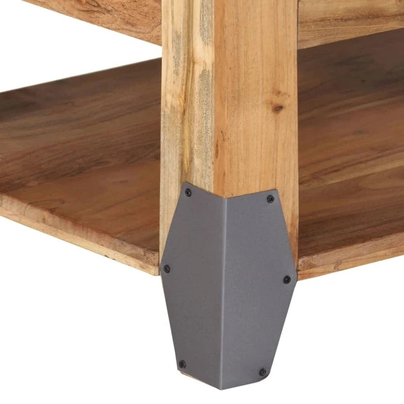 Solid Acacia Wood Coffee Table with Two Drawers and Shelf