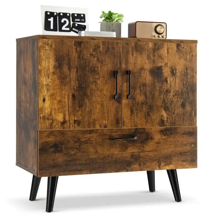 Modern Floor Storage Cabinet with Two Doors and Pull-Out Drawer