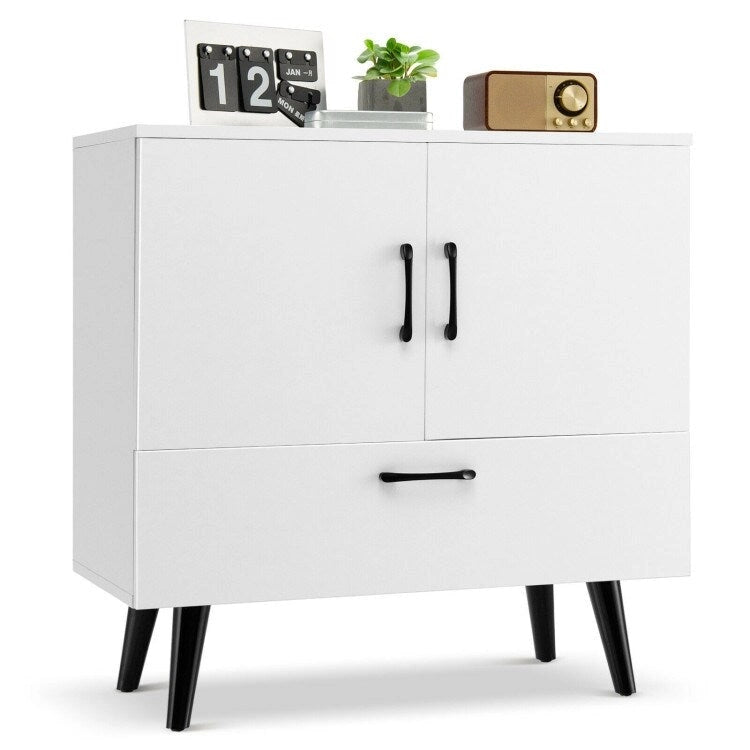 Modern Floor Storage Cabinet with 2 Doors and 1 Pull-out Drawer - 30 x 16 x 31 (L x W x H)