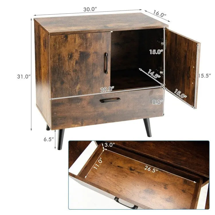 Modern Floor Storage Cabinet with Two Doors and Pull-Out Drawer