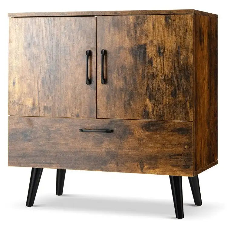 Modern Floor Storage Cabinet with Two Doors and Pull-Out Drawer