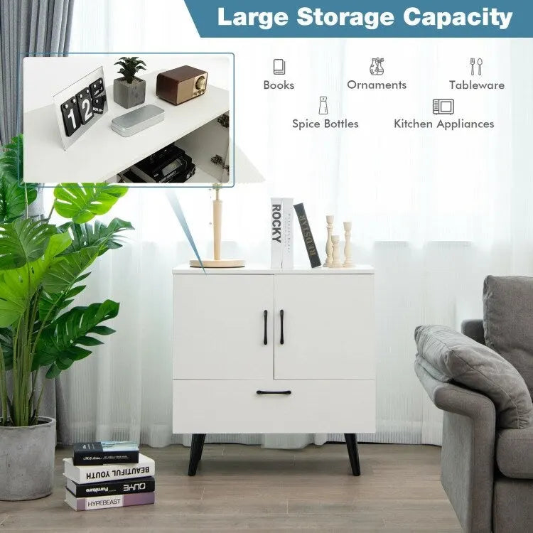 Modern Floor Storage Cabinet with Two Doors and Pull-Out Drawer