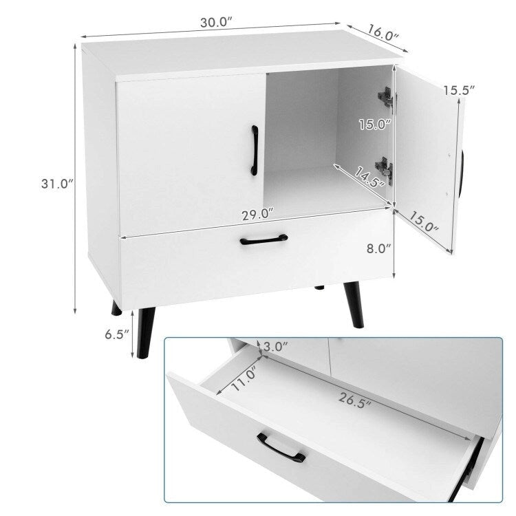 Modern Floor Storage Cabinet with Two Doors and Pull-Out Drawer
