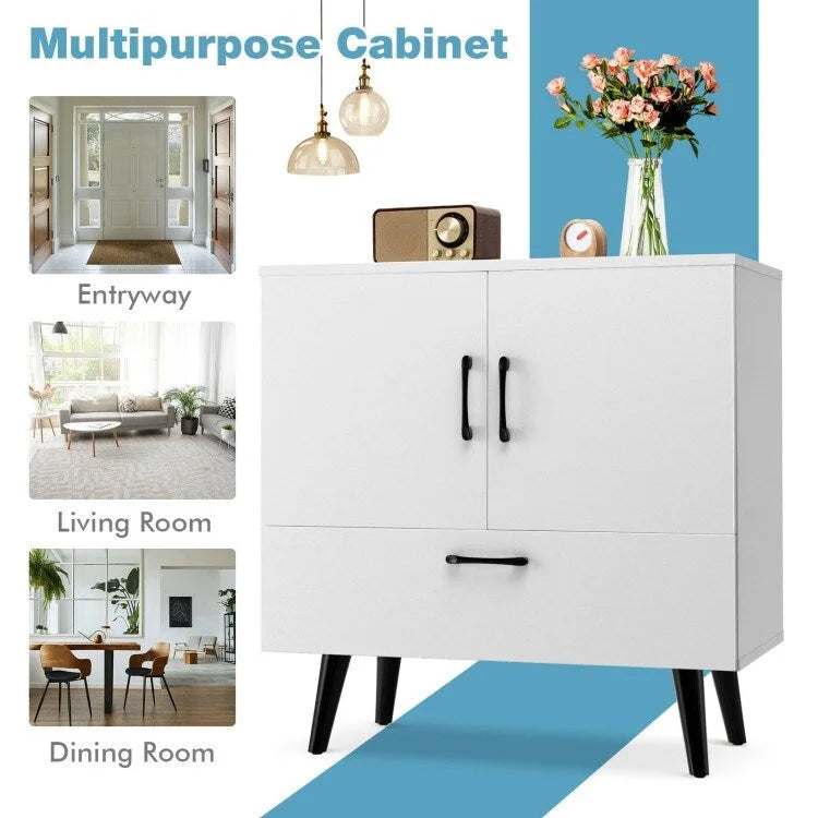 Modern Floor Storage Cabinet with Two Doors and Pull-Out Drawer