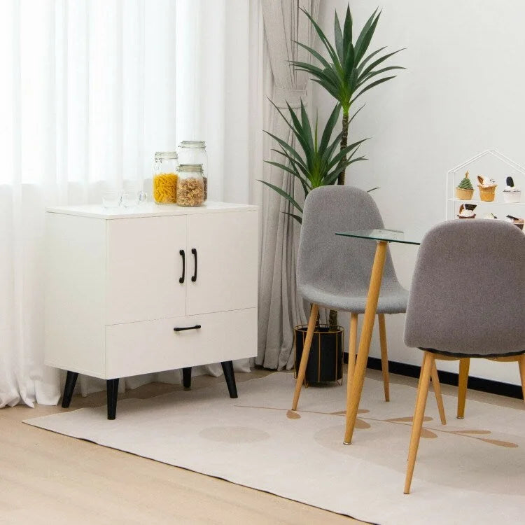 Modern Floor Storage Cabinet with Two Doors and Pull-Out Drawer