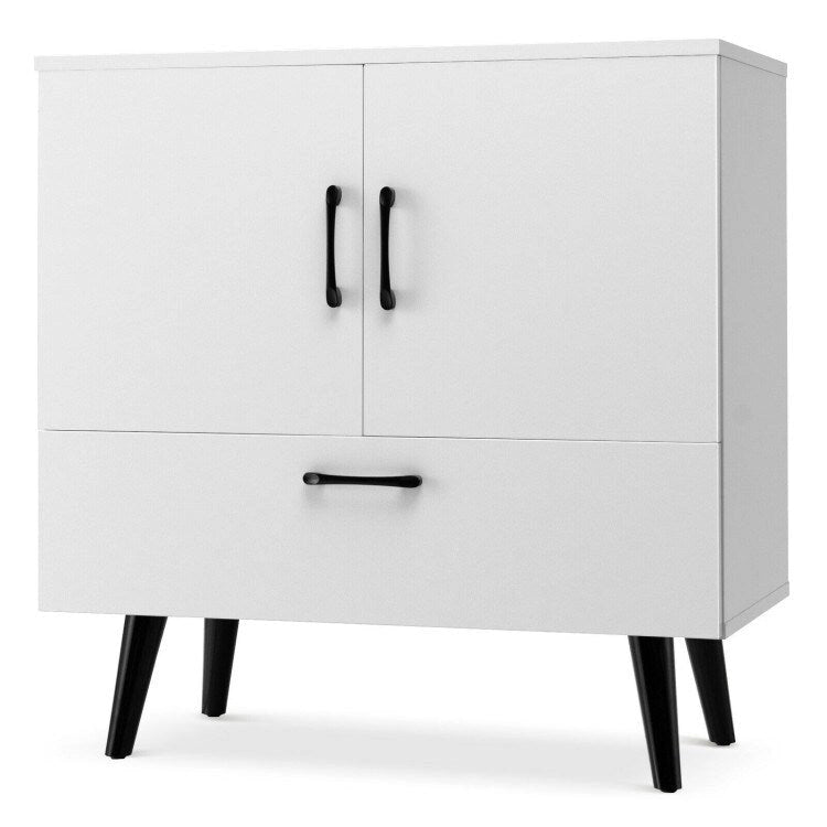 Modern Floor Storage Cabinet with Two Doors and Pull-Out Drawer