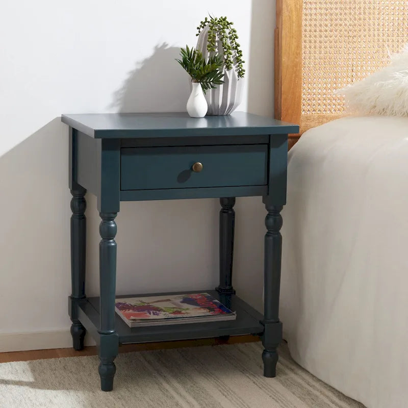 Vintage Poplar Wood Accent Table with Drawer and Open Shelf