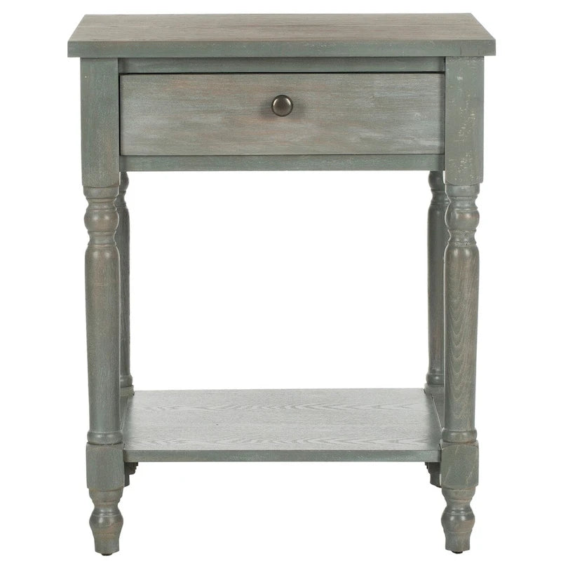 Vintage Poplar Wood Accent Table with Drawer and Open Shelf