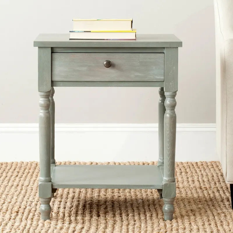Vintage Poplar Wood Accent Table with Drawer and Open Shelf