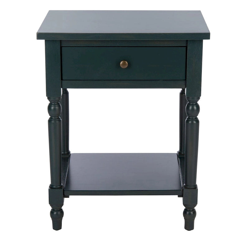 Vintage Poplar Wood Accent Table with Drawer and Open Shelf